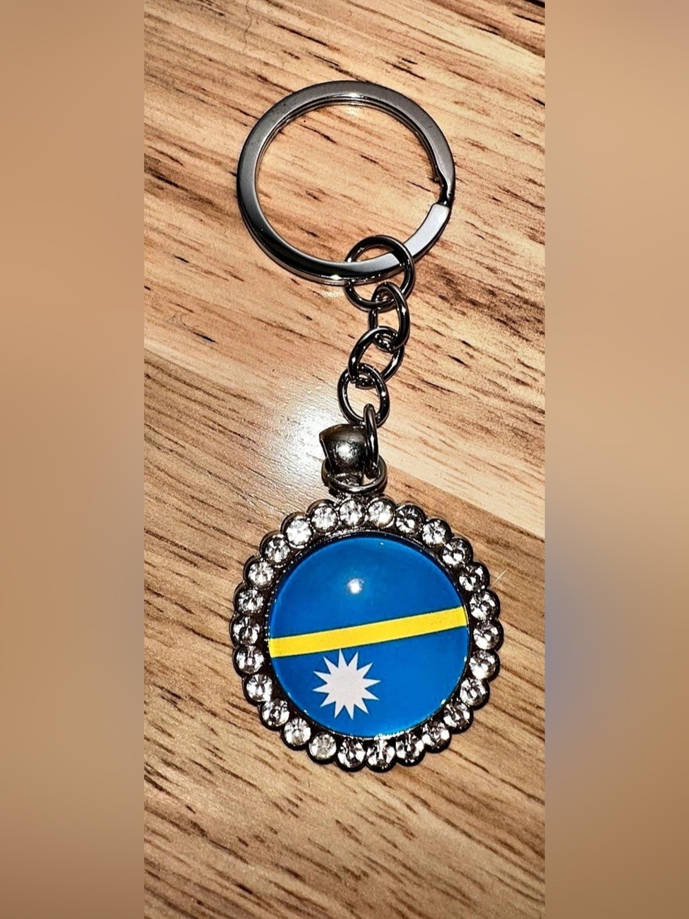 Blue & Silver Rhinestone Nauru Flag Keychain